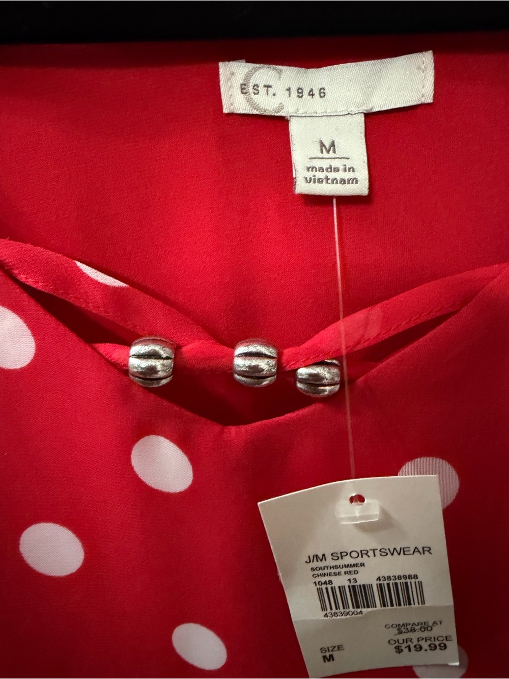 J.M. Sportswear Red Polka Dot Blouse - Women's M